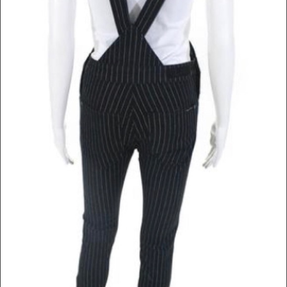 LIQUOR  N POKER Sz M Pinstripe Denim Jeans Overalls - Picture 3 of 9